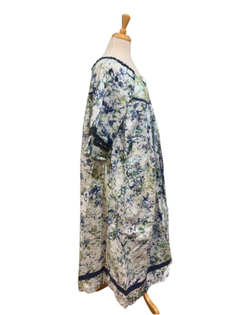 Vntg 70’s handmade tie dye elbow sleeve house dress w/huge sweep sz L - Picture 5 of 8